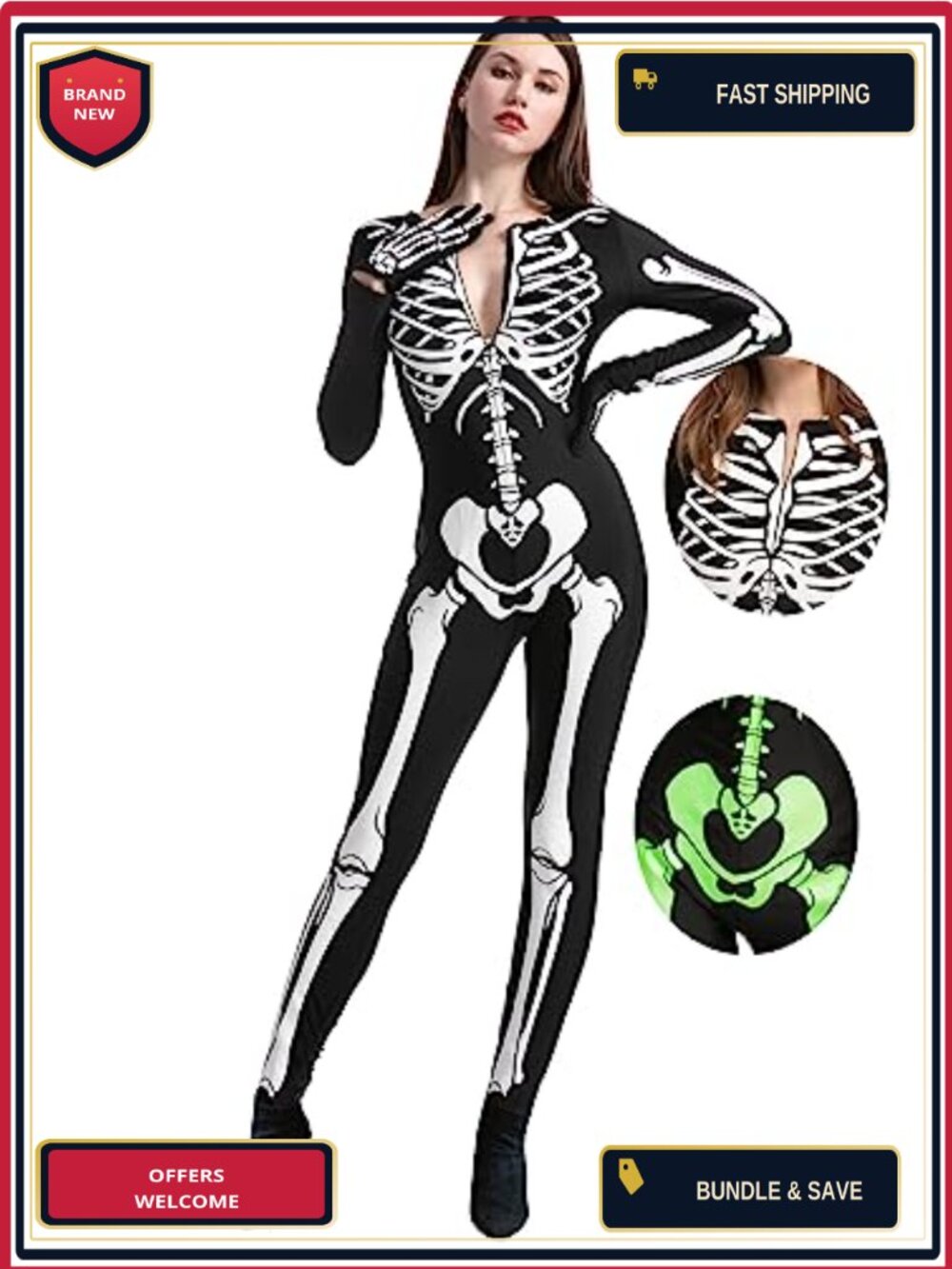 Womens Skeleton Bodysuit Glow in the Dark Halloween Costume